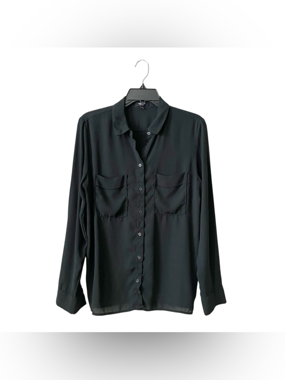Premise Studio Mixed Media Shirt Women's Size M Dark Green Long Sleeve Pockets
